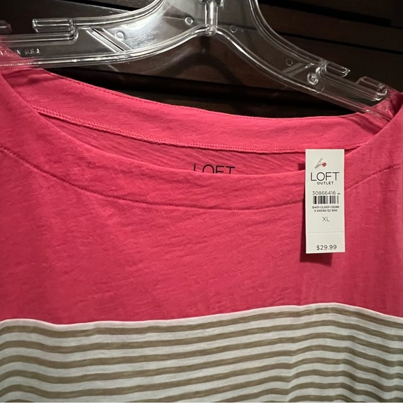 LOFT Women’s XL Pink Beige White Striped 3/4 Sleeve Tee – NWT Casual Tunic Top - Picture 2 of 7